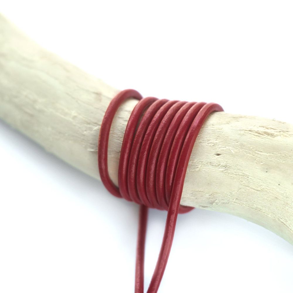 шнур кожаный, цвет темно-красный, диаметр 3 мм