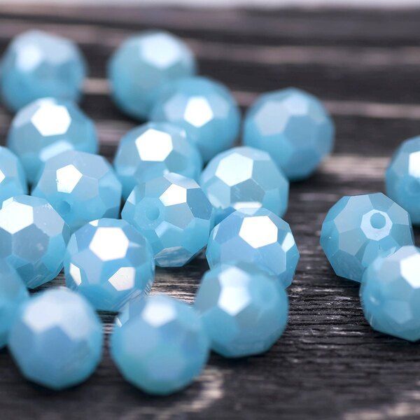 бусина, непрозрачная, граненая, стекло, цвет бирюзовый перламутровый, 10 мм