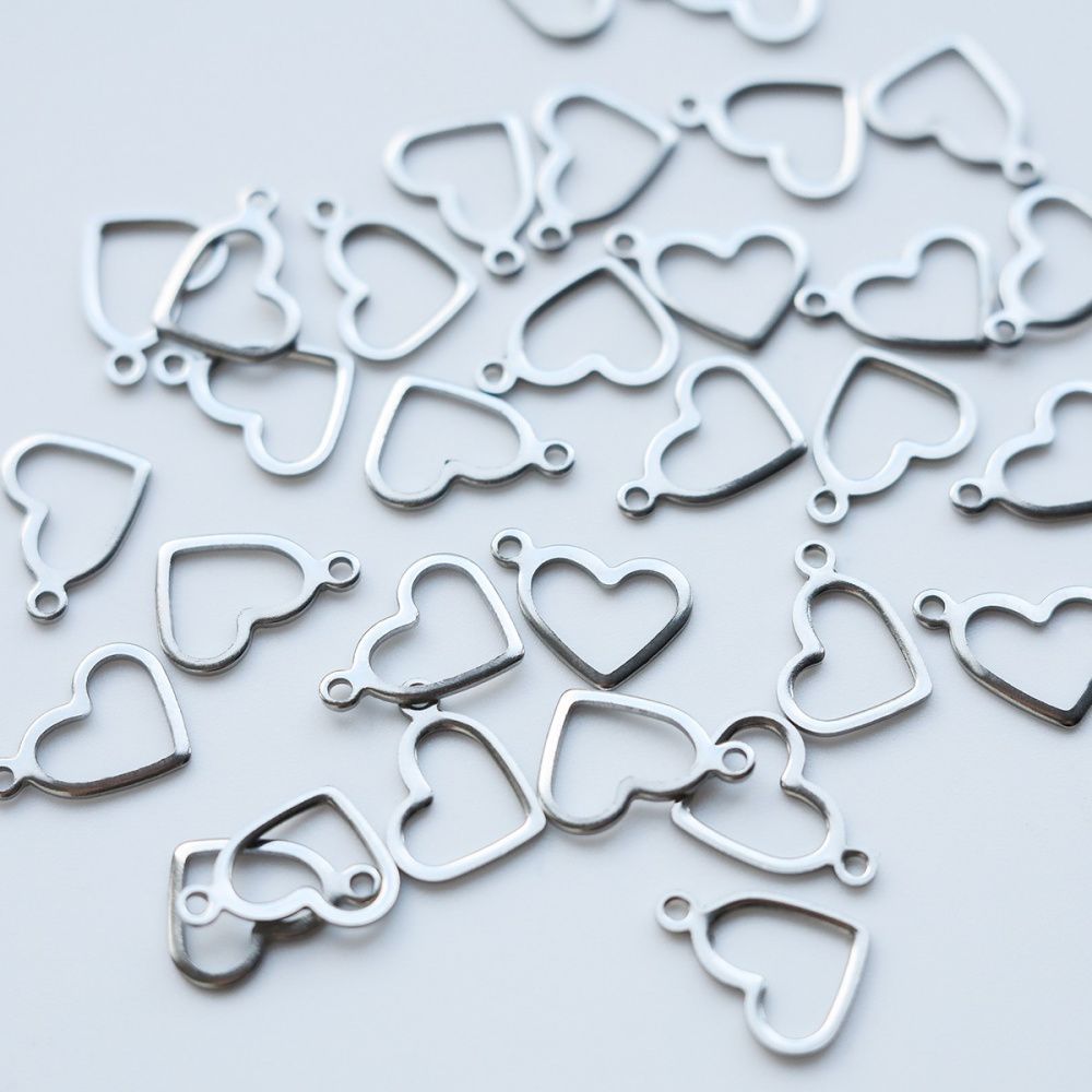 подвеска стальная, сердце, цвет стальной, 10x14x0.8 мм