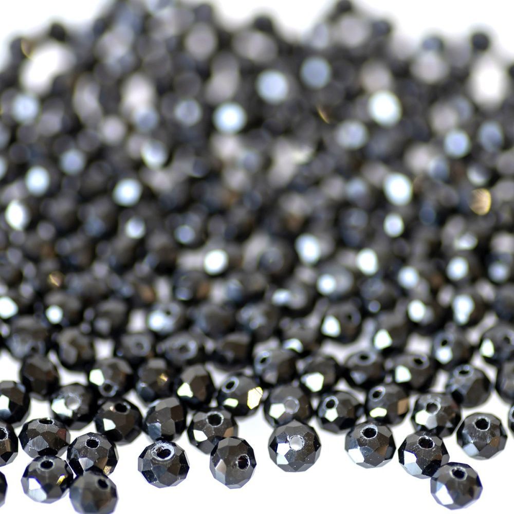 бусина, стекло абакус 6, граненая, цвет черный, 6х4 мм