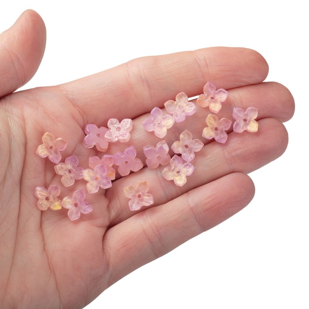 бусина "вероника", стекло, цвет розовый, 10x10x3.5 мм