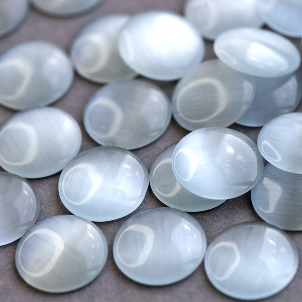 кабошон "кошачий глаз", стекло, цвет белый, 18х3 мм