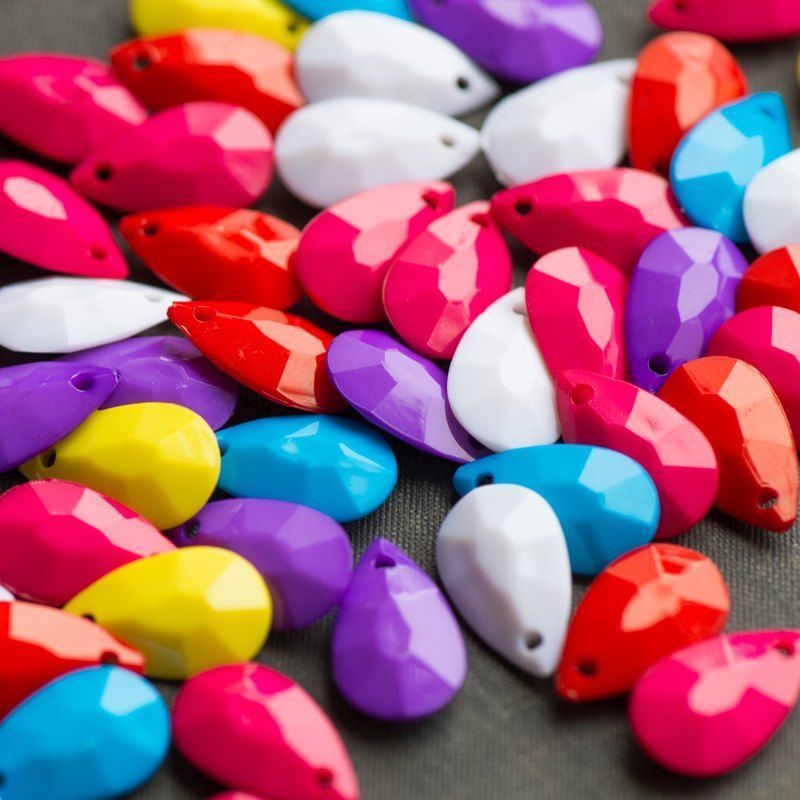 подвеска акриловая "дроп", граненая, цветовой микс, 20x12x5 мм