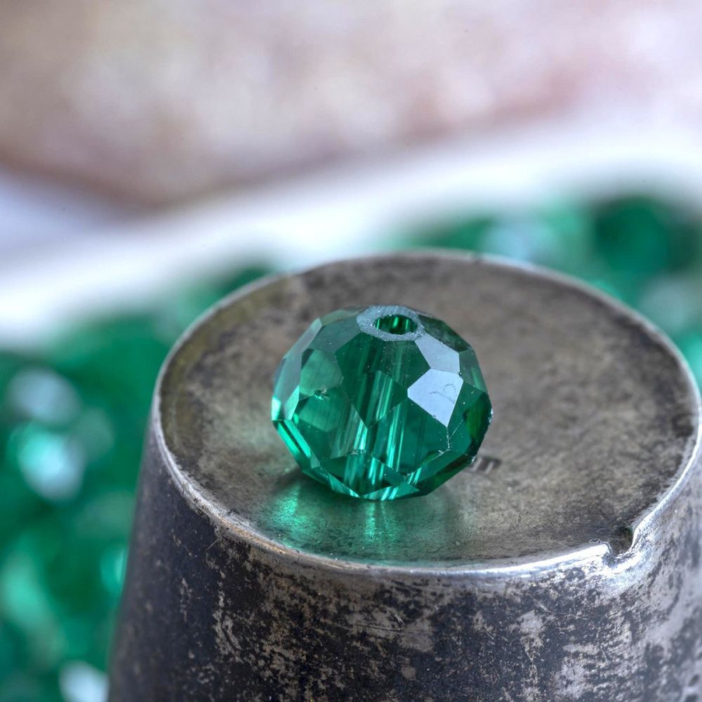 бусина, стекло абакус 10, граненая, цвет сине-зеленый, 10х7 мм 