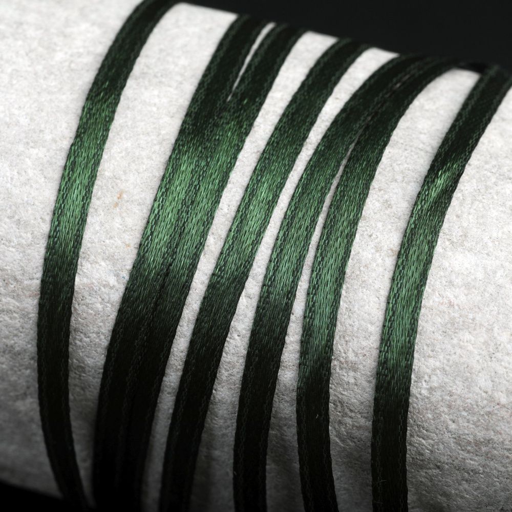 лента, атлас, цвет темно-зеленый, ширина 3 мм ленты