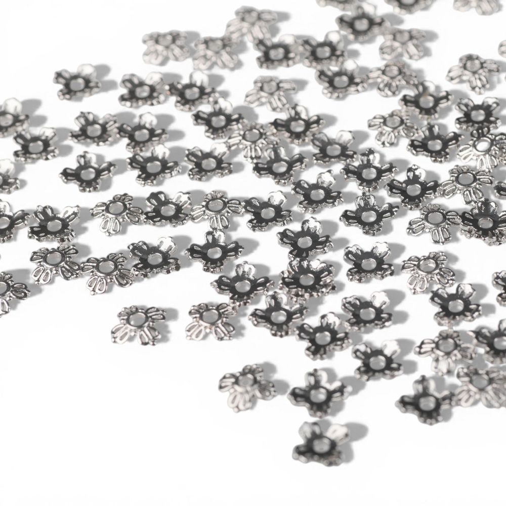 шапочка для бусин "примула", покрытие платина, 6x6x2 мм