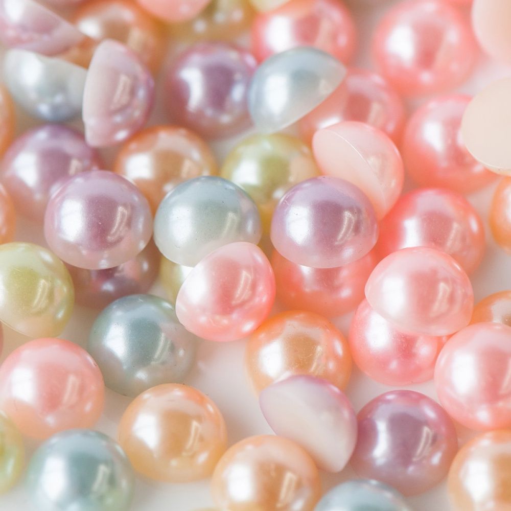 кабошон-полубусина акриловый "жемчуг", цветовой микс,  11х5.5 мм