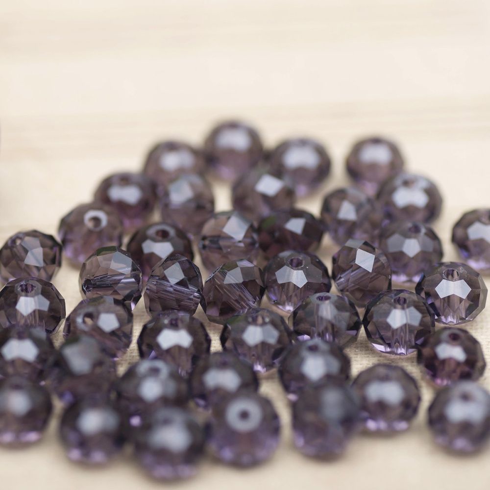 бусина, стекло абакус 8, граненая, цвет темно-сиреневый, 8х6 мм