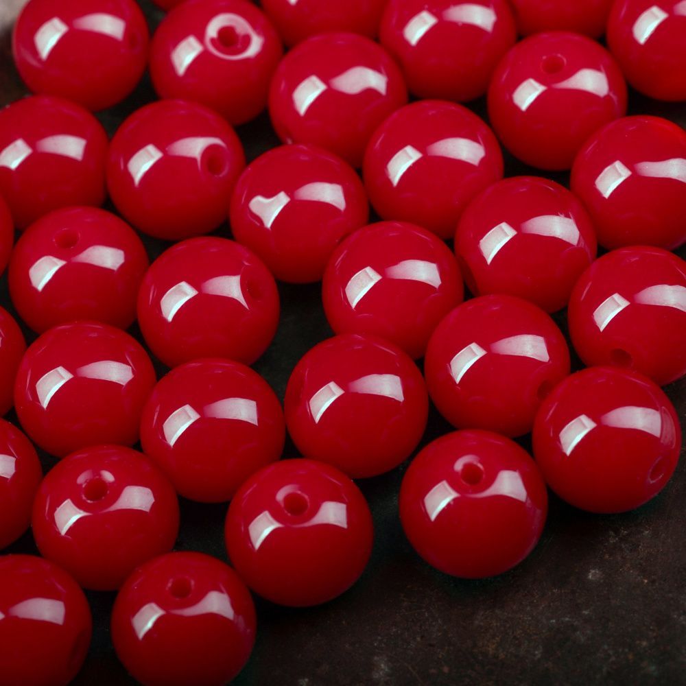 бусина, стекло 10, цвет красный, 10 мм