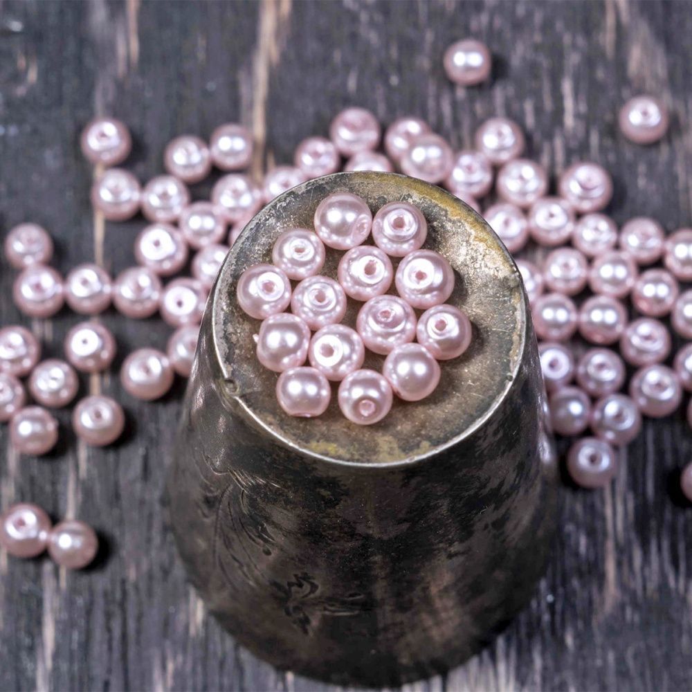 бусина, имитация жемчуга, стекло 4, цвет розовый, 4 мм (уп 50+/-5 шт)