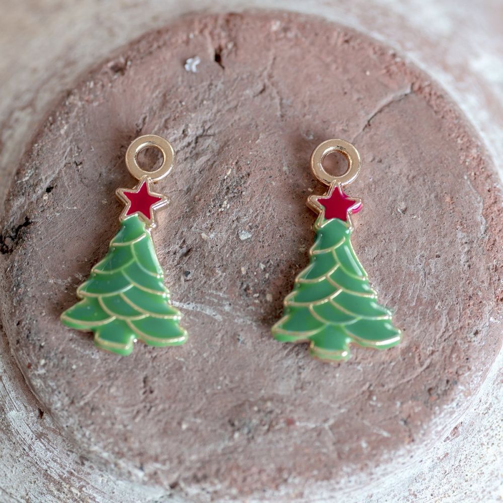 подвеска металлическая "елочка", с эмалью, цвет золото, 21.5x11.5x2.5 мм