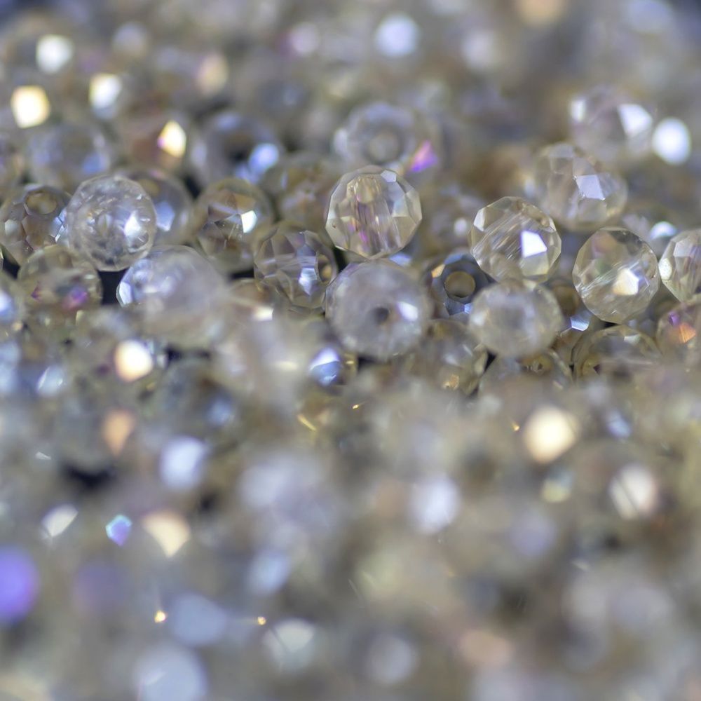 бусина, стекло абакус 2,5, граненая, цвет прозрачный радужный, 2.5х2 мм (уп 85+/-10 шт)