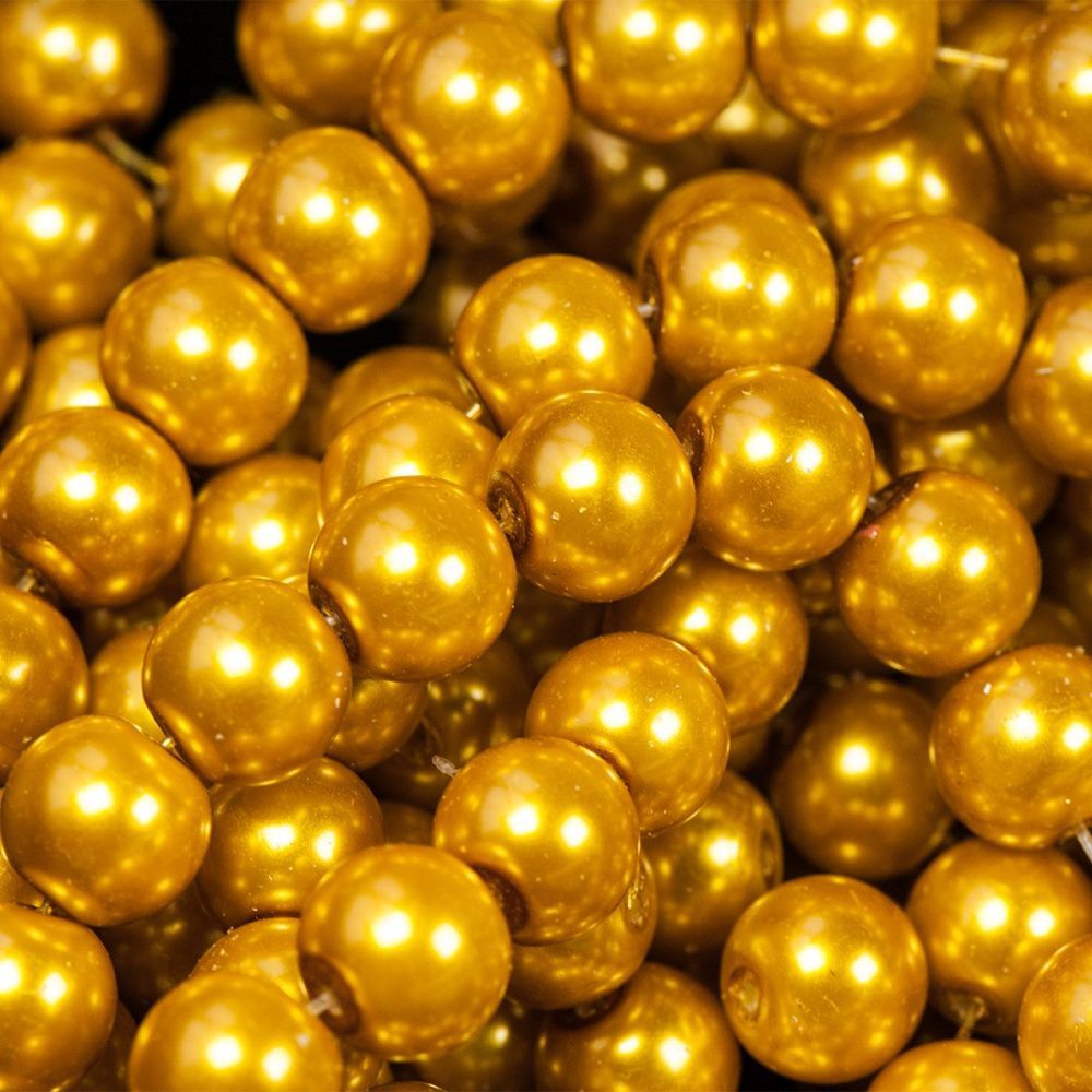 бусина, имитация жемчуга, стекло 10, цвет золотистый, 10 мм (уп 10 шт)
