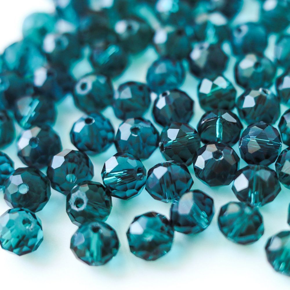 бусина, стекло абакус 10, граненая, цвет темно-бирюзовый, 10х7 мм 