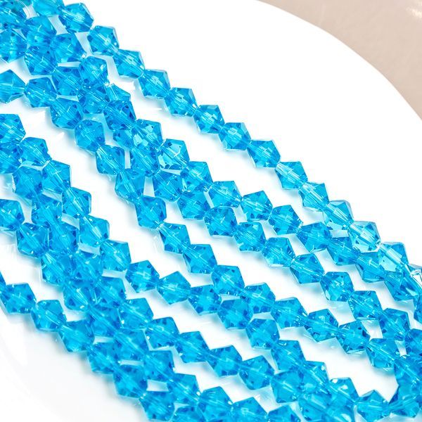 бусина, стекло биконус 8, цвет голубой небесный, 8 мм