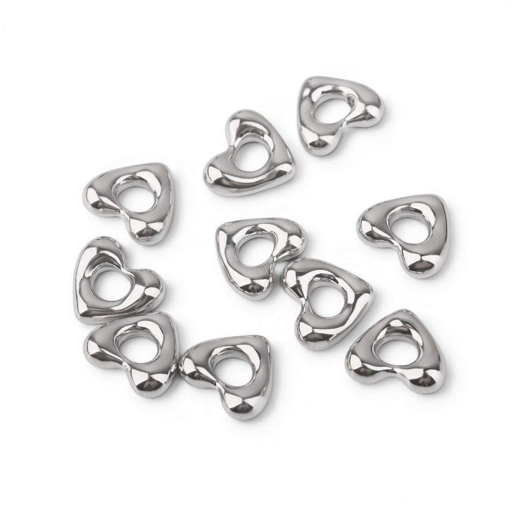 подвеска металл "сердце", покрытие платина, 10x11x4 мм