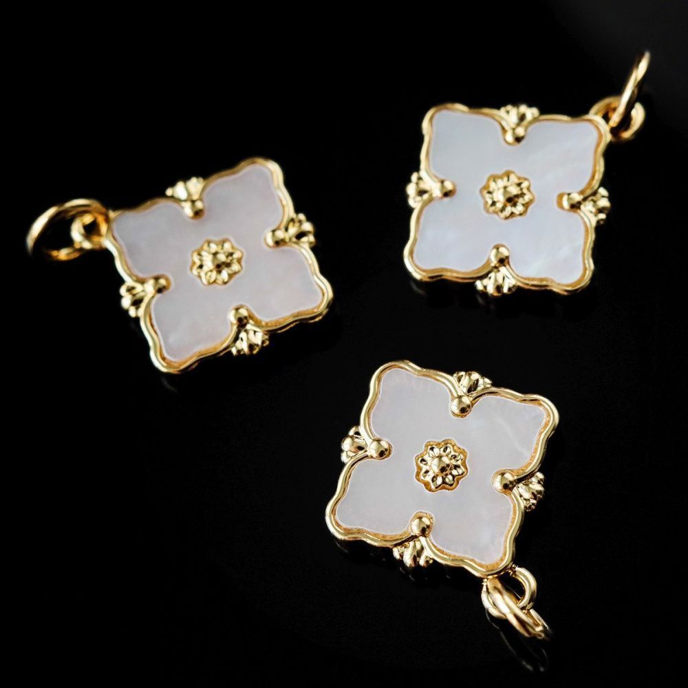 подвеска металл "даймонд", перламутр/позолота, 16x14x3 мм