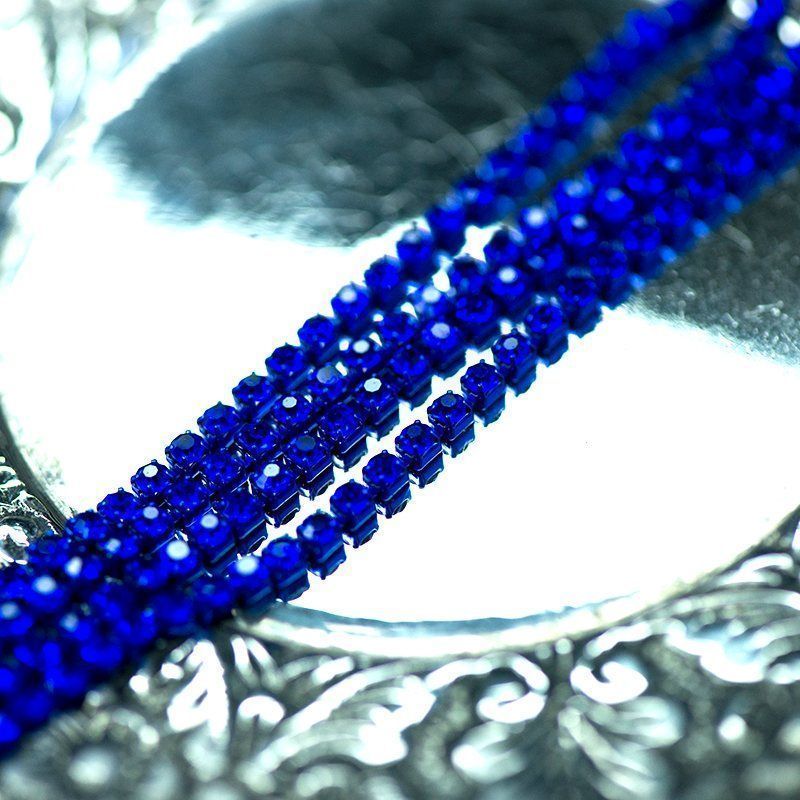 цепочка "стар", со стразами sapphire, цвет синий, 2.5 мм, стразовая лента