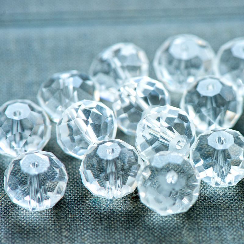 бусина, стекло абакус 12, граненая, цвет прозрачный, 12х8 мм 