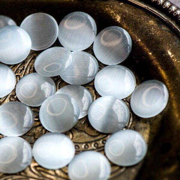 кабошон "кошачий глаз", стекло, цветовой микс, 14х3 мм