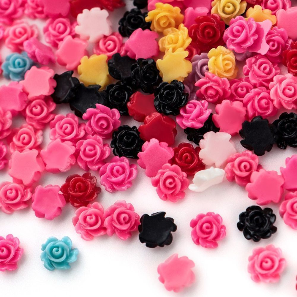 кабошон акриловый "розочка", цветовой микс, 7х3 мм