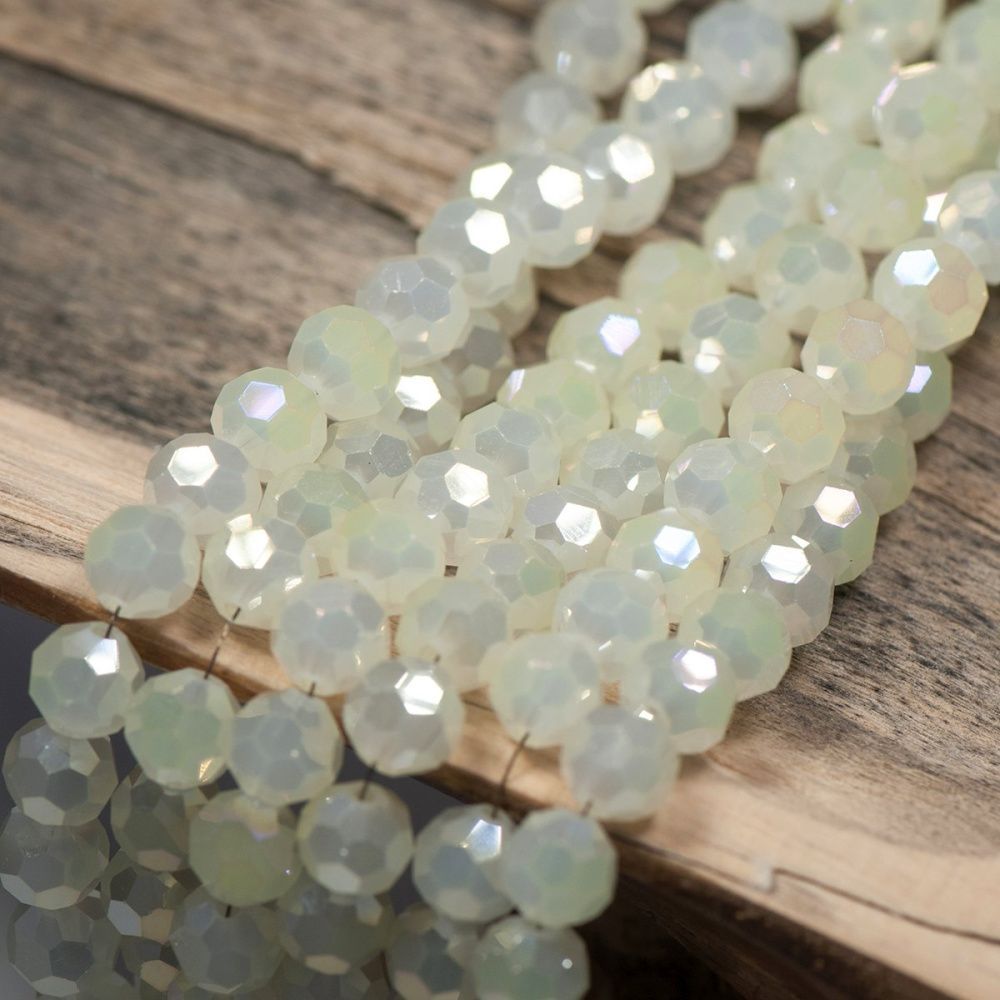 бусина, непрозрачная, граненая, стекло, цвет сливочный перламутровый, 8 мм