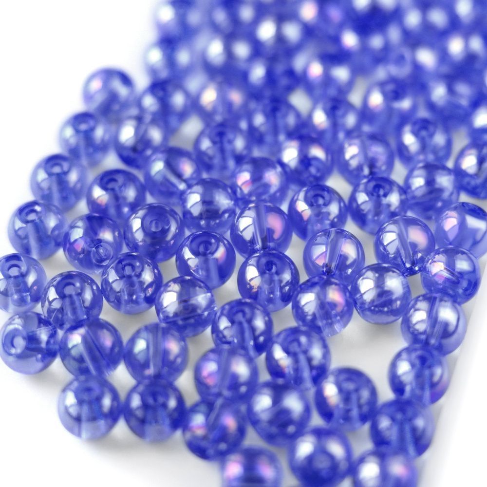 бусина, стекло 6, цвет васильковый ав, 6-6.5 мм
