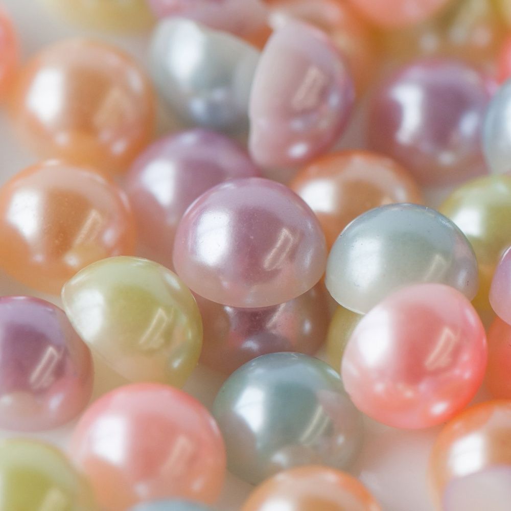 кабошон-полубусина акриловый "жемчуг", цветовой микс,  11х5.5 мм