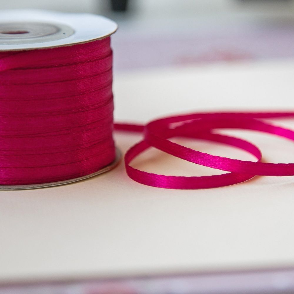 лента, атлас, цвет малиновый, ширина 3 мм ленты