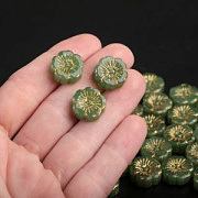 Бусина "Сакура-антик", стекло, цвет зеленый, 14-14.5x5.5-6 мм