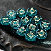 Бусина плоская "Антик", акрил, цвет сине-зеленый, 15-15.5x4.5 мм
