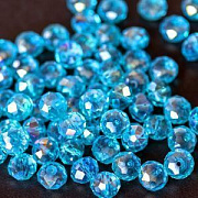 Бусина, стекло абакус 10, граненая, цвет голубой радужный, 10х7 мм