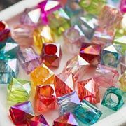 Бусина, акрил "Куб-кристалл", цветовой микс, 11х11 мм