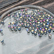 Бусина, стекло биконус, цвет фиолетовый бензиновый, 4 мм (уп.30+/-5 шт)