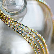 Цепочка "Стар", со стразами Cristal АВ, цвет золото, 2.5 мм, стразовая лента