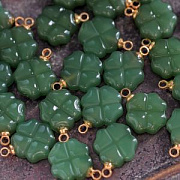 Подвеска стекло "Клевер", цвет зеленый, 14.5x10.5x4.5 мм