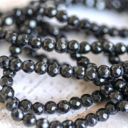 Бусина, стекло 4, граненая, цвет черный, 4 мм  (уп.30+/-5 шт)