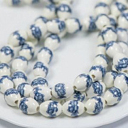 Бусина, керамика "Сакура", овальная, цвет стальной синий, 16х11 мм
