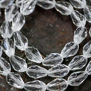 Бусина "Капля", граненая, стекло, цвет прозрачный, 15х10 мм