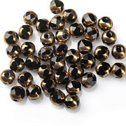 Бусина, стекло, граненая, цвет черный/золото, 8 мм