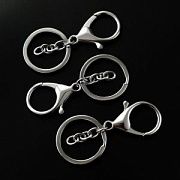 Карабин-лобстер для брелоков, с кольцом и цепочкой, цвет платина, 68 мм