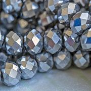Бусина, стекло абакус 8, граненая, цвет платина зеркальный, 8х6 мм