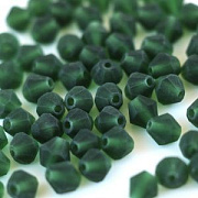 Бусина, стекло биконус матовая 6, цвет темно-зеленый, 6 мм