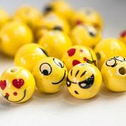 Бусина, керамика "Смайлики", цвет желтый с рисунком, 12 мм