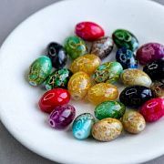 Бусина, стекло "Бочонок", окрашенная, цветовой микс, 15х10 мм