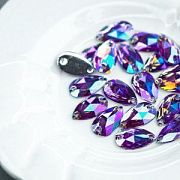 Стразы пришивные Teardrop, смола, аметист АВ, 10.5х18 мм
