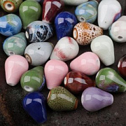 Бусина, керамика "Груша-антик", цветовой микс, 14-15.5x10.5-11.5 мм