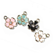 Подвеска металл "Цветок сливы", эмаль, св.золото/бирюзовый, 16x12.5x3 мм