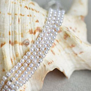 Цепочка "Перл", исск. жемчуг белый, цвет серебро, 2.5 мм, стразовая лента