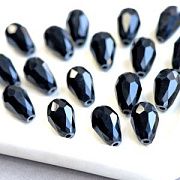 Бусина "Капля", граненая, стекло, цвет черный, 15х10 мм